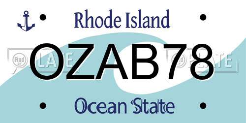 OZAB78 Rhode Island License Plate