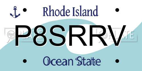 P8SRRV Rhode Island License Plate