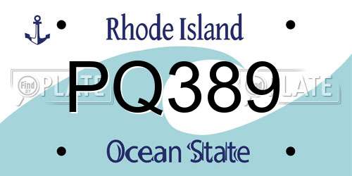 PQ389 Rhode Island License Plate