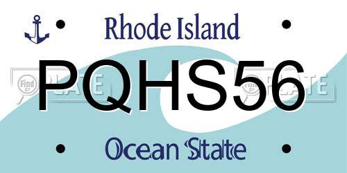 PQHS56 Rhode Island License Plate
