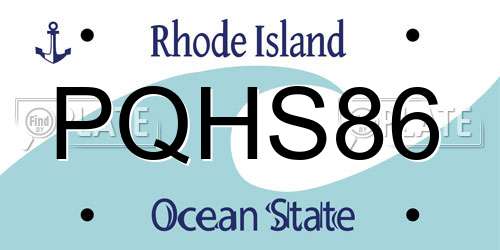 PQHS86 Rhode Island License Plate