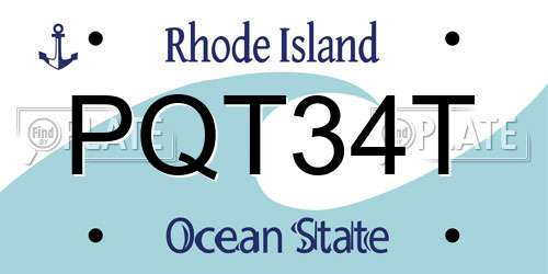 PQT34T Rhode Island License Plate