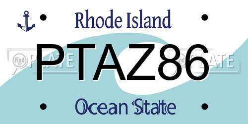 PTAZ86 Rhode Island License Plate
