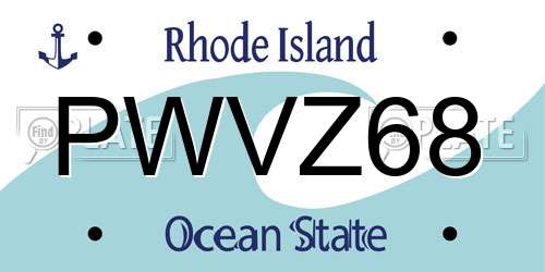 PWVZ68 Rhode Island License Plate