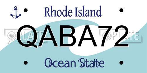 QABA72 Rhode Island License Plate