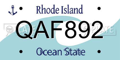 QAF892 Rhode Island License Plate