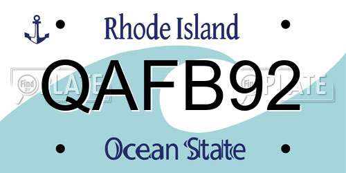 QAFB92 Rhode Island License Plate