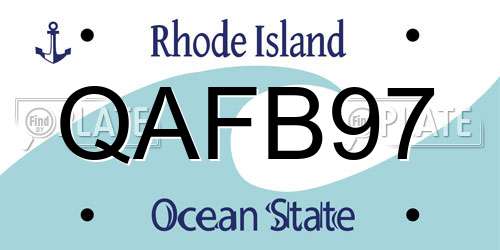 QAFB97 Rhode Island License Plate