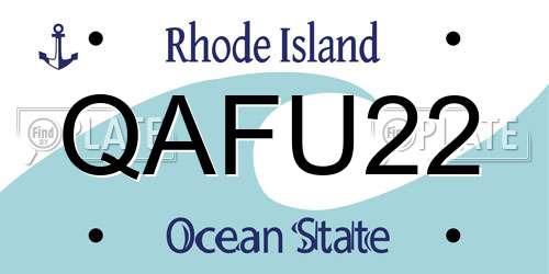 QAFU22 Rhode Island License Plate