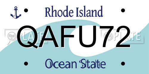 QAFU72 Rhode Island License Plate