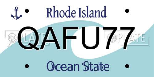 QAFU77 Rhode Island License Plate