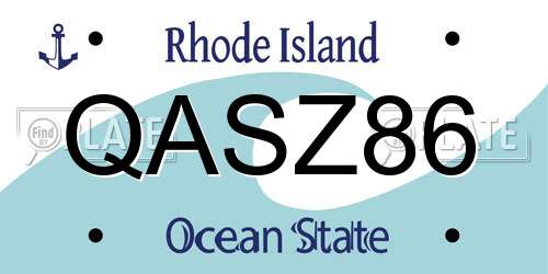 QASZ86 Rhode Island License Plate