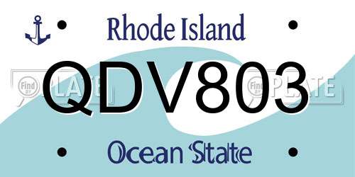 QDV803 Rhode Island License Plate