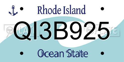 QI3B925 Rhode Island License Plate