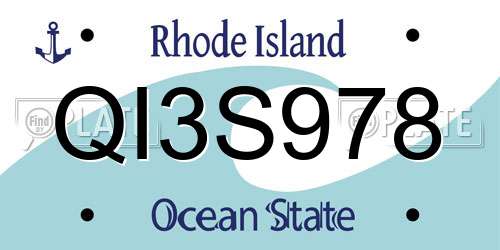 QI3S978 Rhode Island License Plate