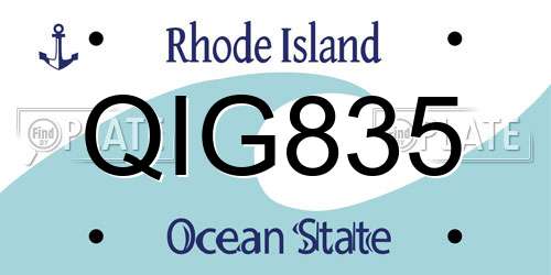 QIG835 Rhode Island License Plate