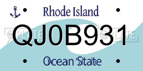 QJ0B931 Rhode Island License Plate