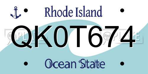 QK0T674 Rhode Island License Plate