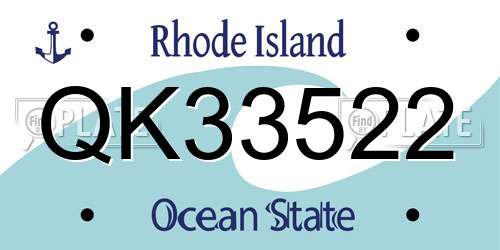QK33522 Rhode Island License Plate