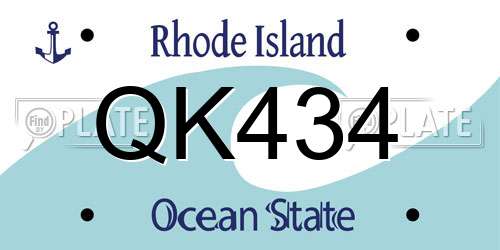 QK434 Rhode Island License Plate