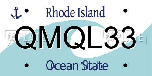 QMQL33 Rhode Island License Plate