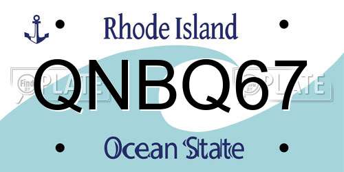 QNBQ67 Rhode Island License Plate