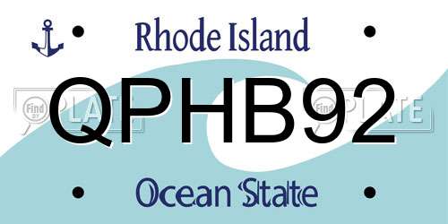 QPHB92 Rhode Island License Plate