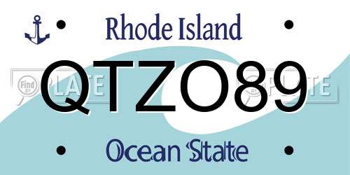 QTZO89 Rhode Island License Plate