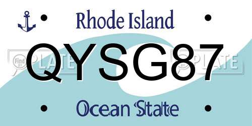 QYSG87 Rhode Island License Plate
