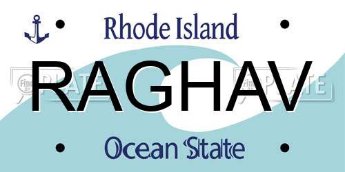 RAGHAV Rhode Island License Plate