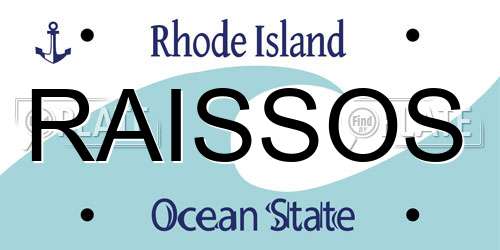 RAISSOS Rhode Island License Plate