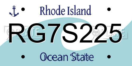RG7S225 Rhode Island License Plate