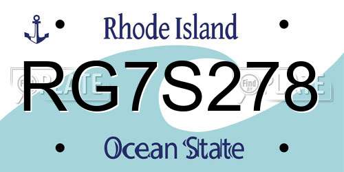 RG7S278 Rhode Island License Plate