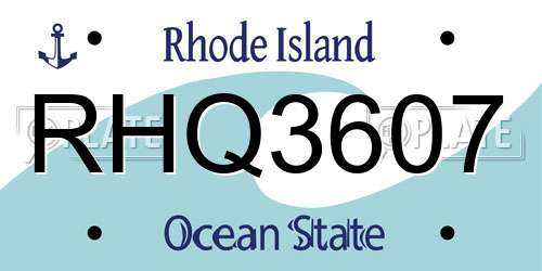RHQ3607 Rhode Island License Plate