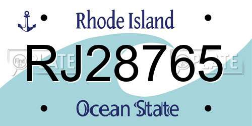 RJ28765 Rhode Island License Plate