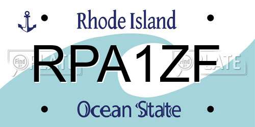 RPA1ZF Rhode Island License Plate