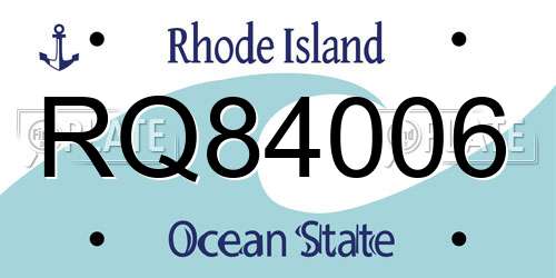 RQ84006 Rhode Island License Plate