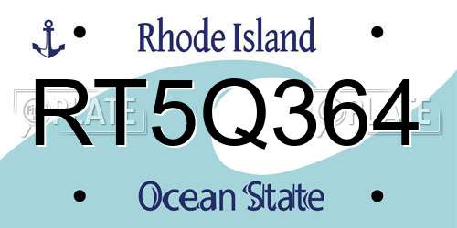 RT5Q364 Rhode Island License Plate