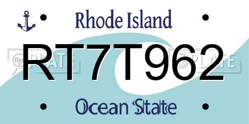 RT7T962 Rhode Island License Plate