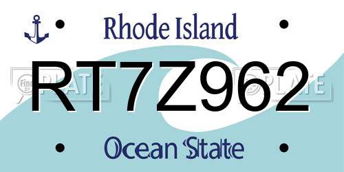 RT7Z962 Rhode Island License Plate