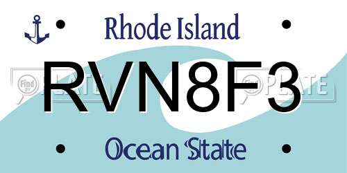 RVN8F3 Rhode Island License Plate