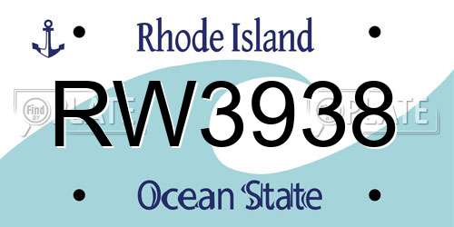 RW3938 Rhode Island License Plate