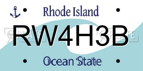 RW4H3B Rhode Island License Plate