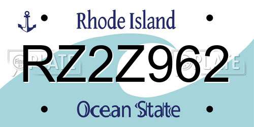 RZ2Z962 Rhode Island License Plate