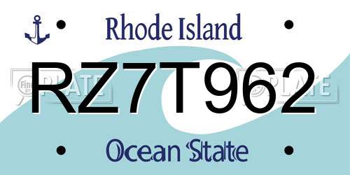 RZ7T962 Rhode Island License Plate