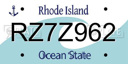 RZ7Z962 Rhode Island License Plate