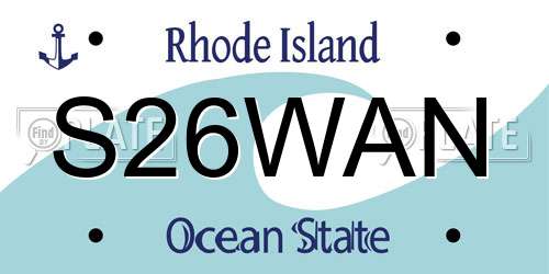 S26WAN Rhode Island License Plate