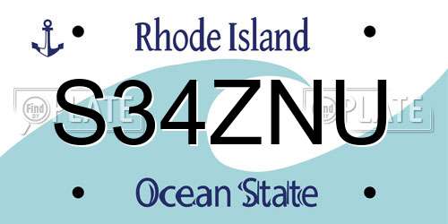 S34ZNU Rhode Island License Plate