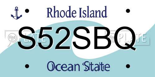 S52SBQ Rhode Island License Plate