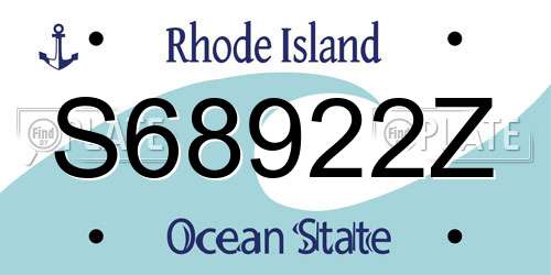 S68922Z Rhode Island License Plate